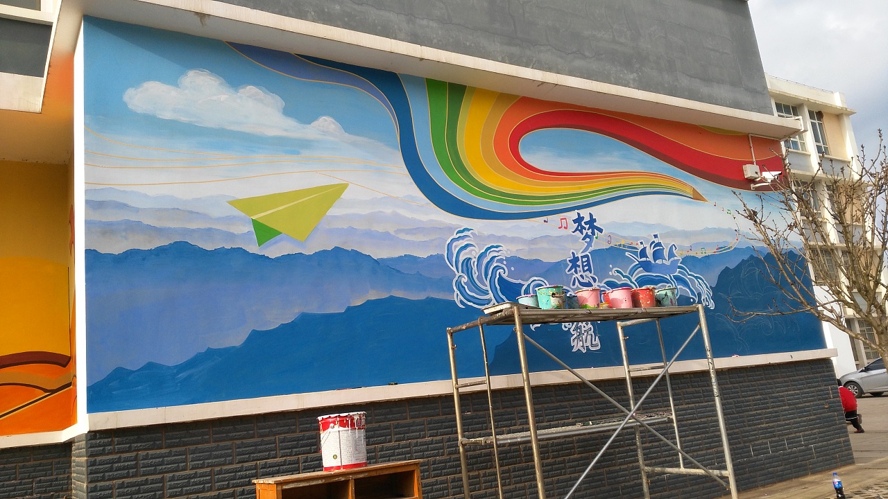 云南昆明校园文化墙体彩绘校园文化墙画手绘墙校园装饰