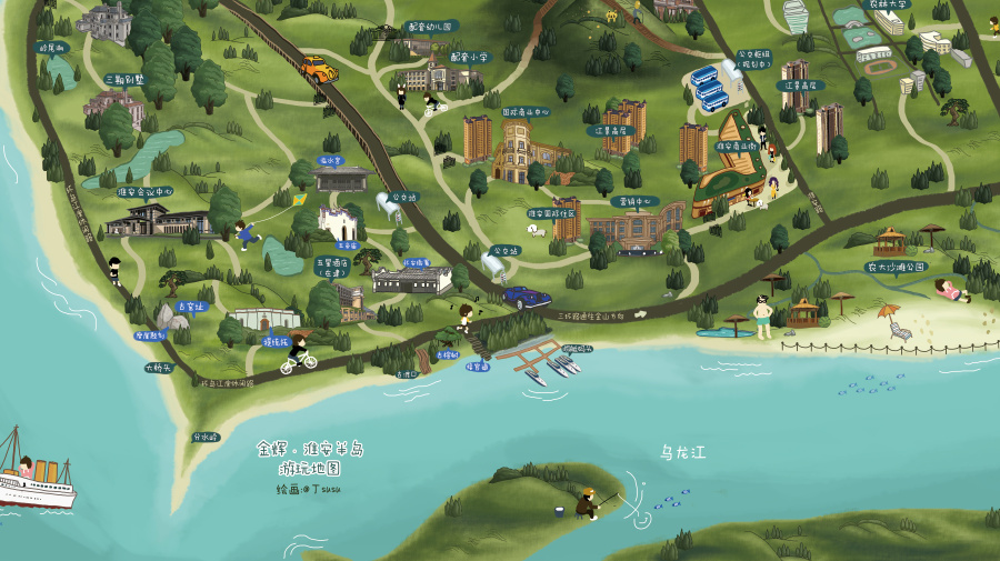 金辉淮安半岛 手绘游玩地图|商业插画|插画|吉光