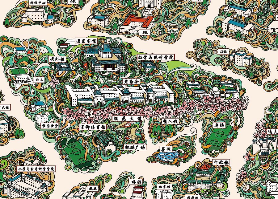 武汉大学手绘地图 |商业插画|插画|PeteZheng -