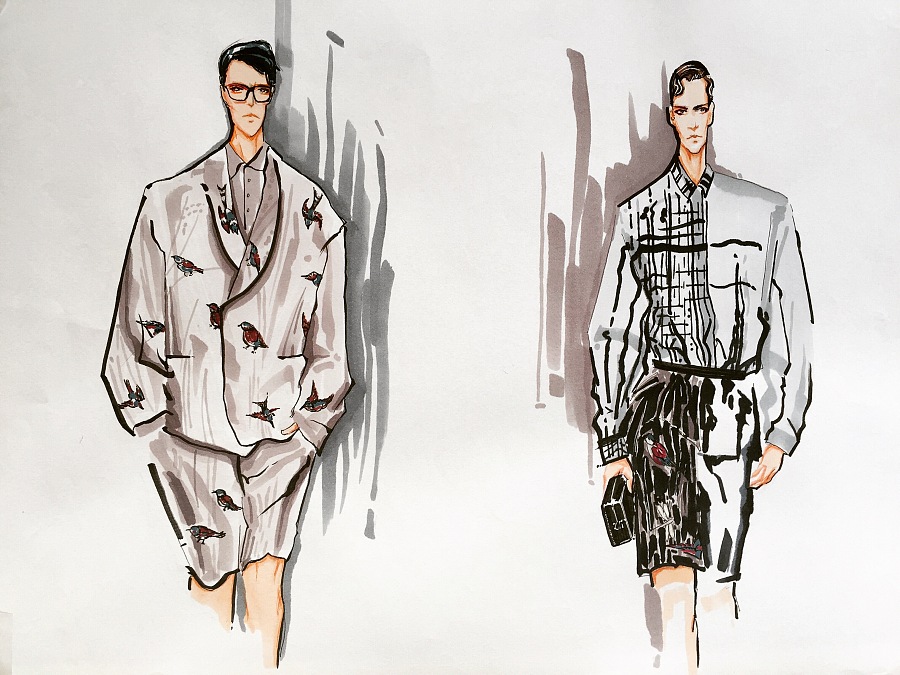 马克笔服装手绘作品。Dolce&Gabbana春夏男