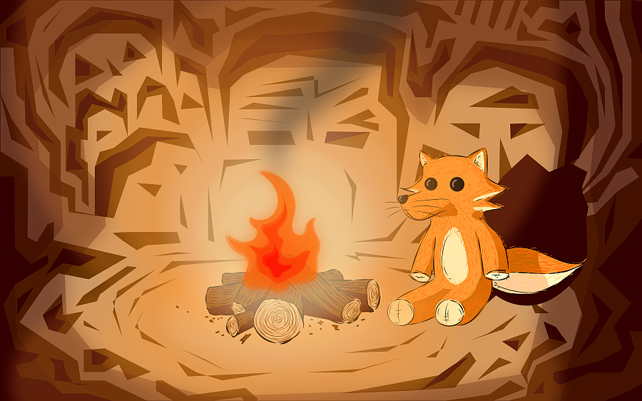 山洞中的狐狸|绘画习作|插画|方格先生 - 原创设