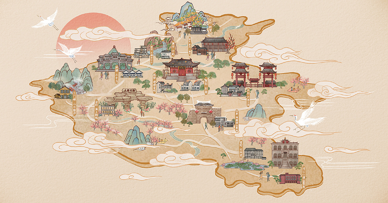 君临民宿卡活动/民宿手绘地图|插画|商业插画|84号加油机_原创作品