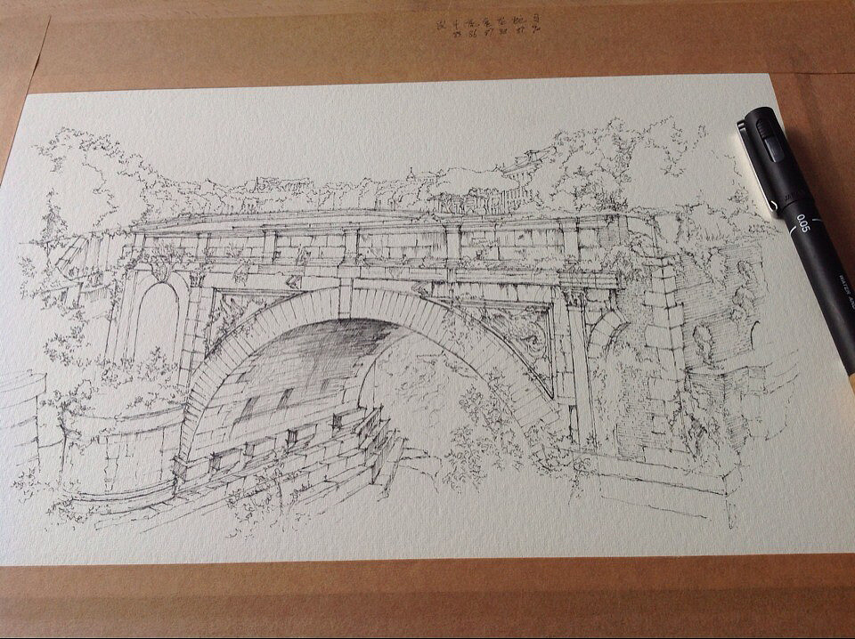 建筑水彩手绘—桥(过程)