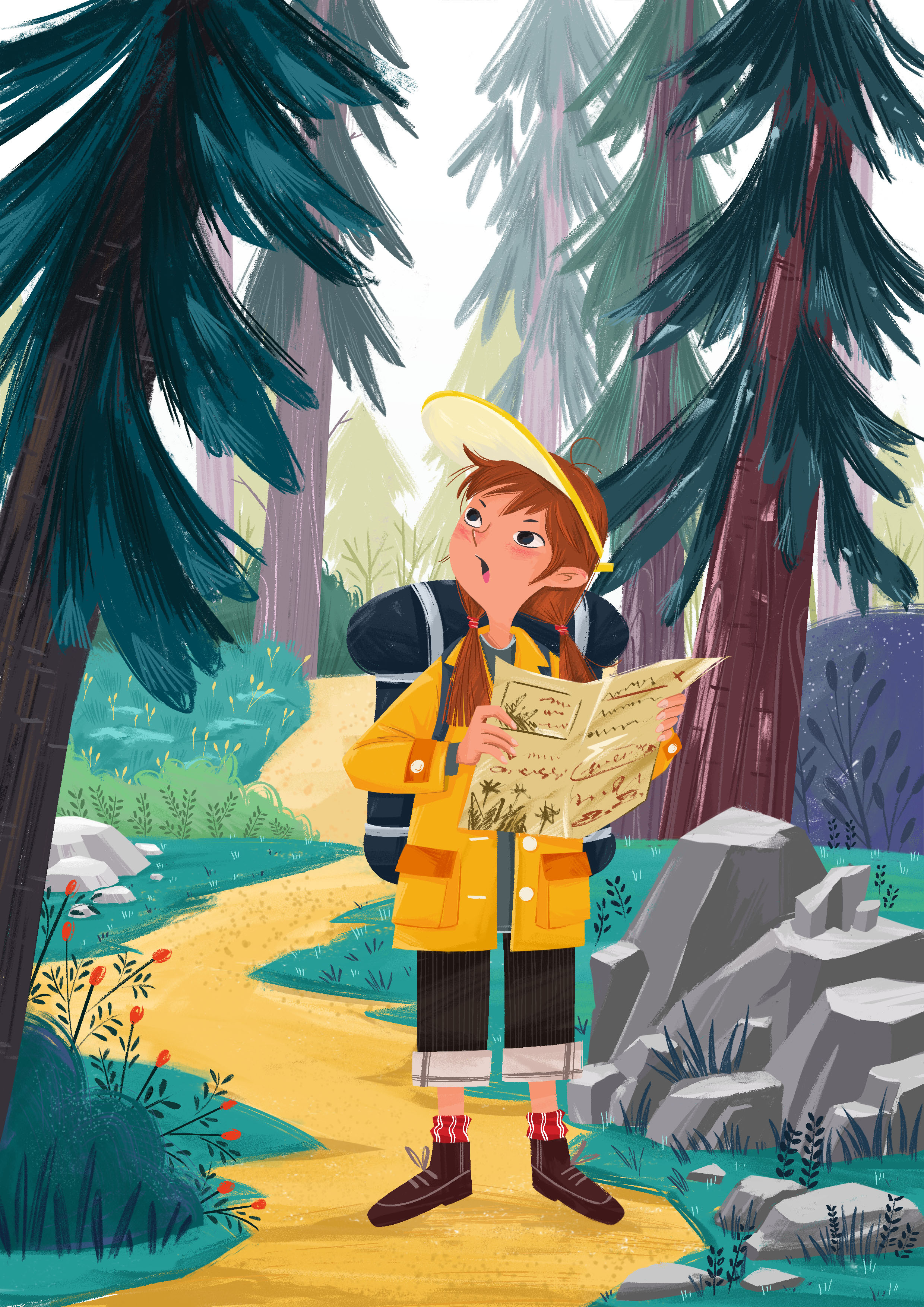 森林里探险的的小女孩|插画|涂鸦/潮流|罗一酱 - 原创