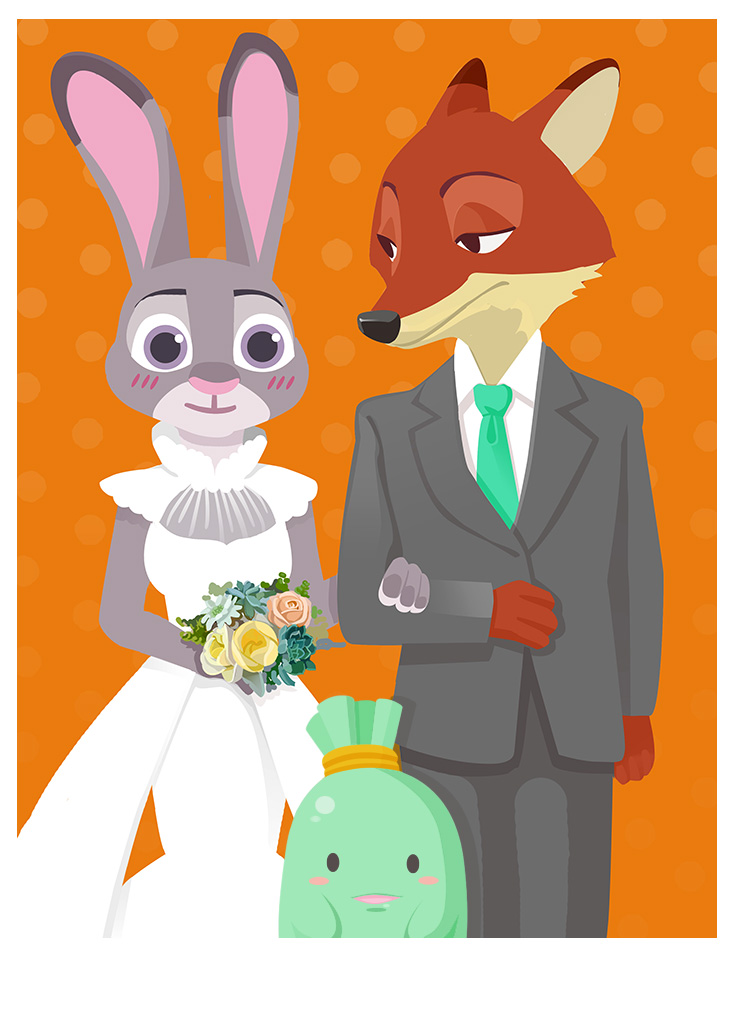疯狂动物城 | 狐尼克和兔朱迪的婚礼|其他绘画|