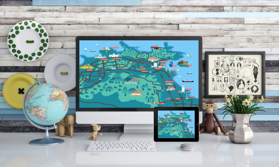 威海旅游手绘图\/网站|商业插画|插画|lovemidnig