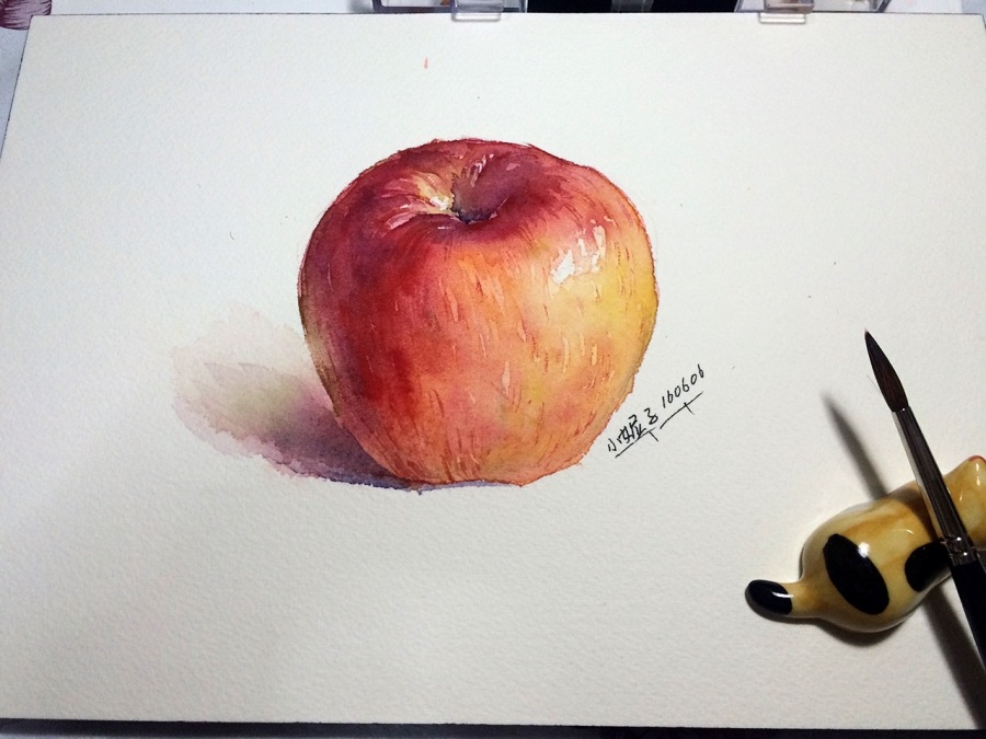 小妮子水彩-苹果|绘画习作|插画|大头妹子 - 原创