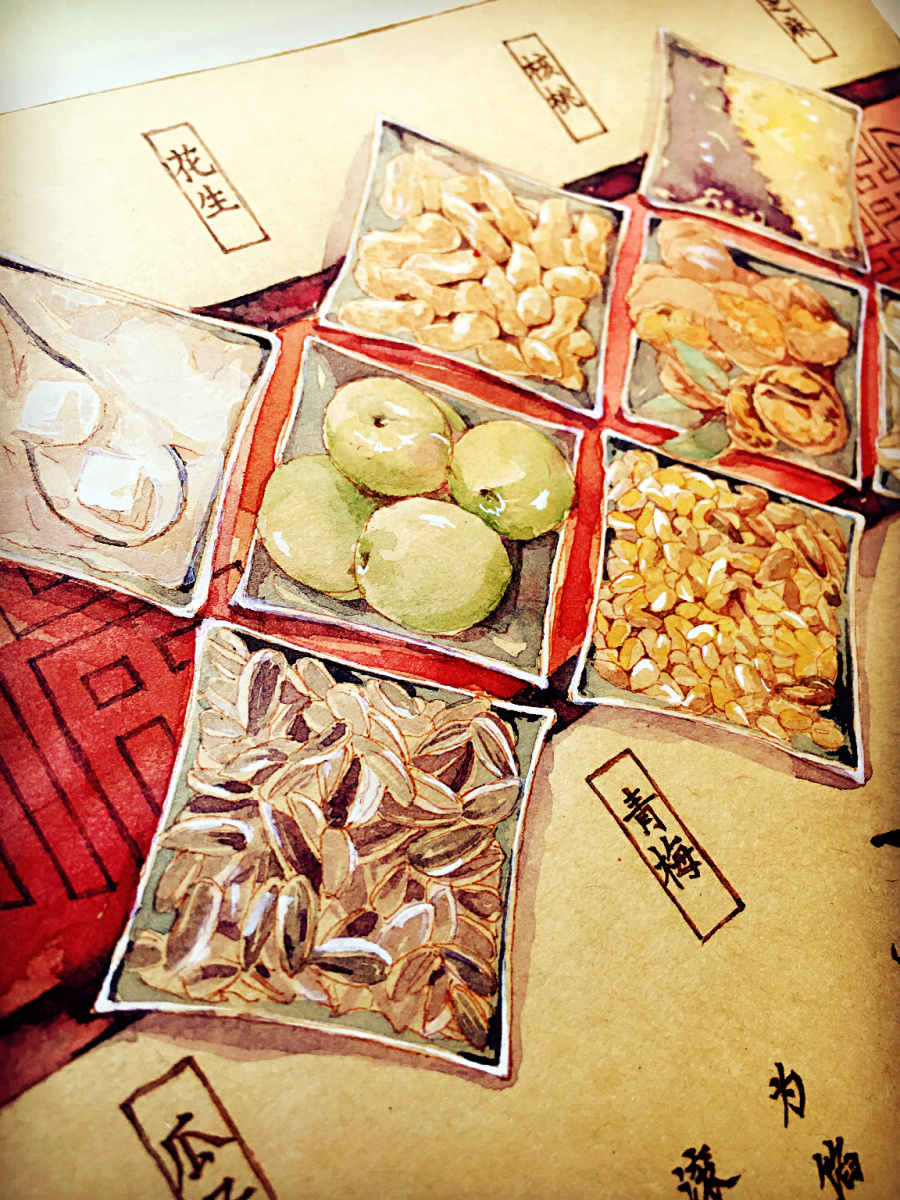 快给朕来一碗扛饿好吃的八宝元宵~!|水彩|纯艺