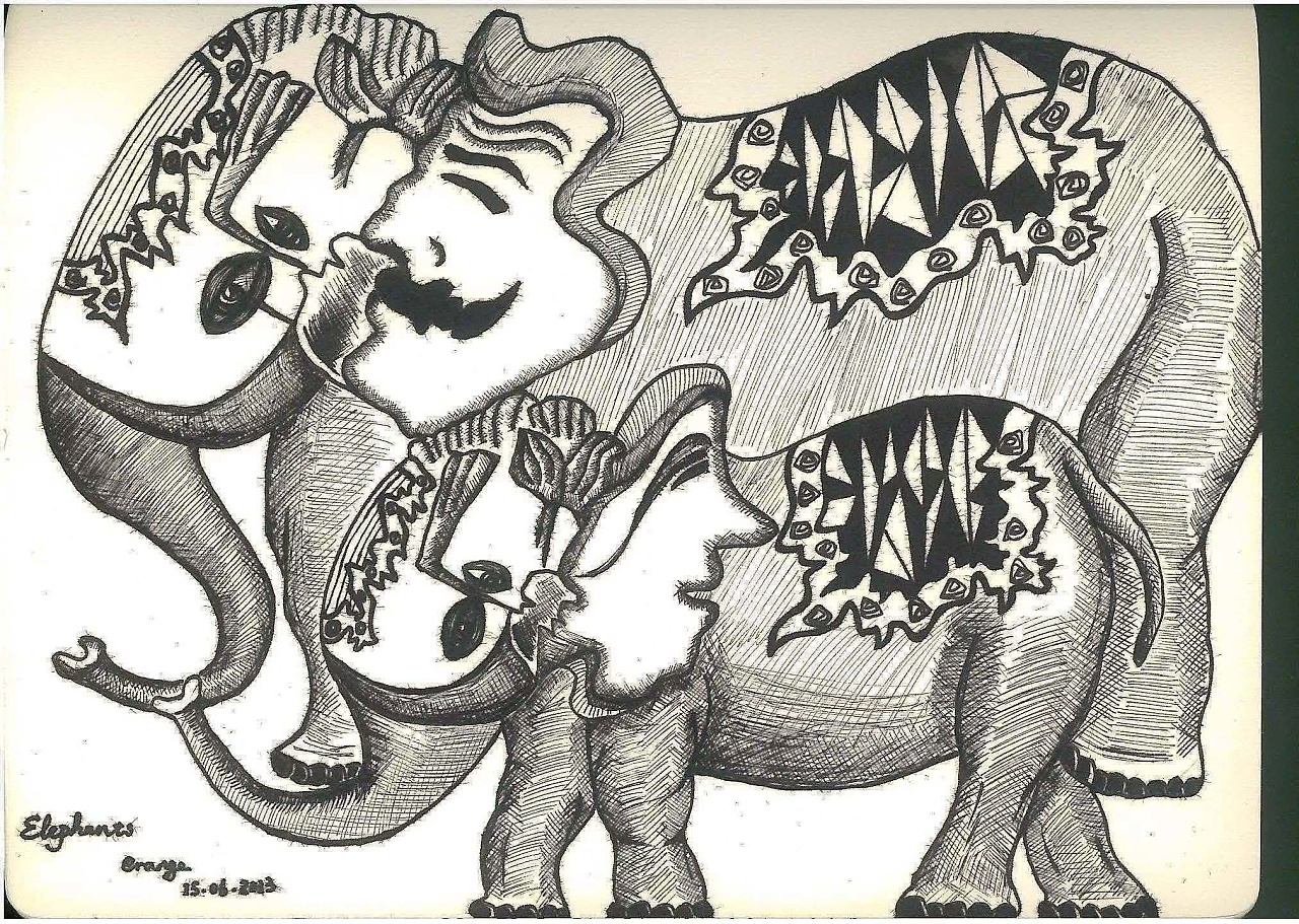 elephants-a face picture (钢笔画)