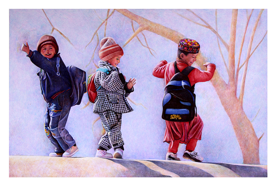 跳舞的新疆小孩|钢笔画|纯艺术|徐雅馨xyx - 原创