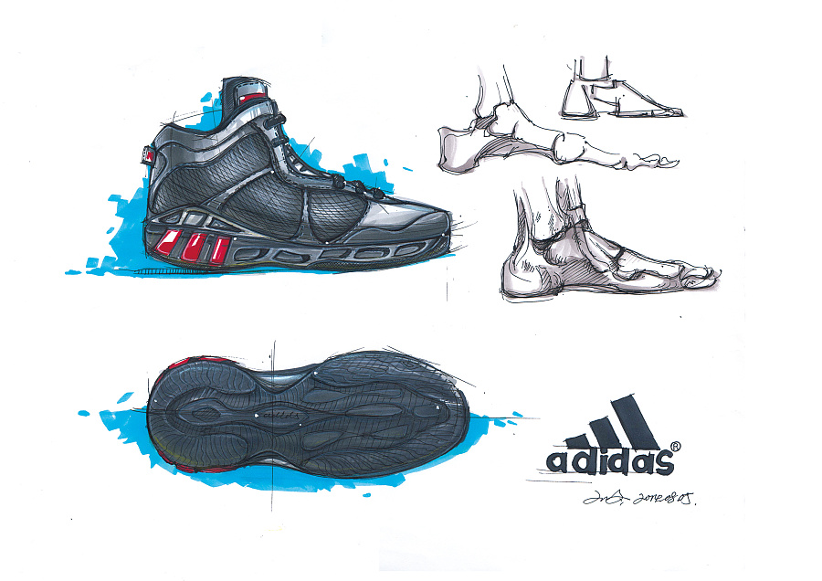 篮球鞋 产品设计手绘线稿及上色|生活用品|工业