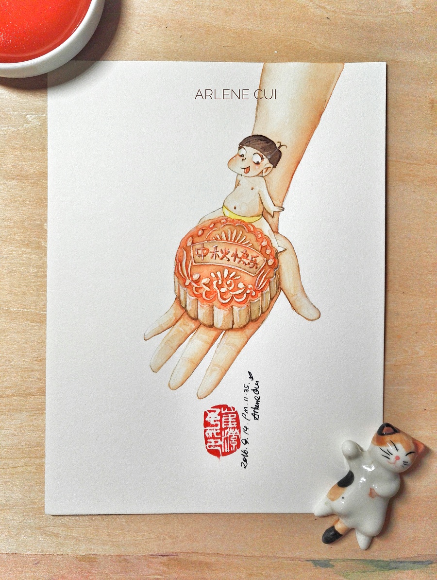 中秋节快乐|绘画习作|插画|ArleneCui - 原创设计