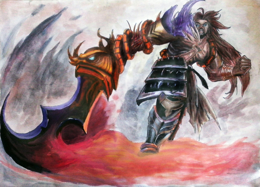 水粉画LOL蛮王关羽|绘画习作|插画|赖国荣 - 原