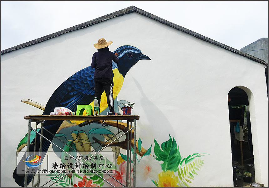[文化墙]美丽乡村文化墙彩绘——鸟语花香-英州大拥村