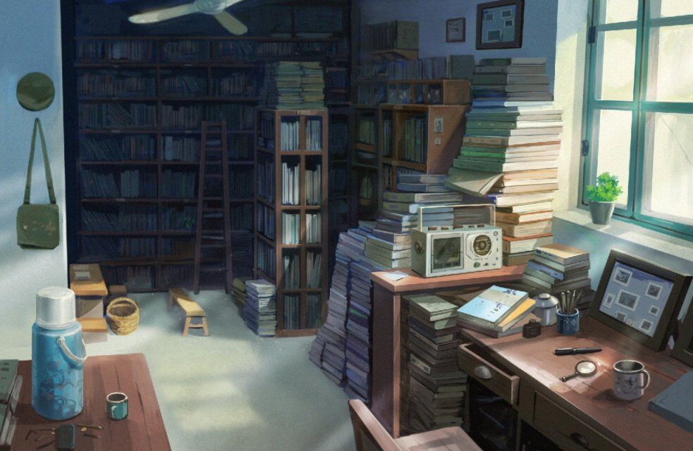 动漫场景-小镇里的书屋(有绘画视频)