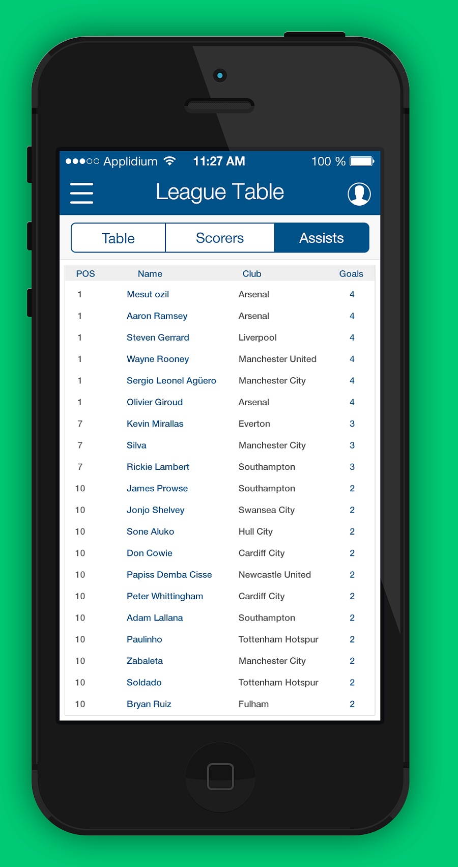 app界面设计--足球应用第四弹:积分榜、射手榜