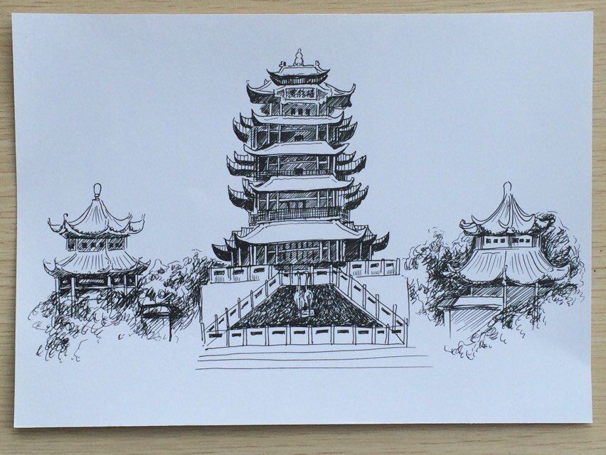 武汉著名建筑钢笔素描|纯艺术|钢笔画|松果画坊杨子