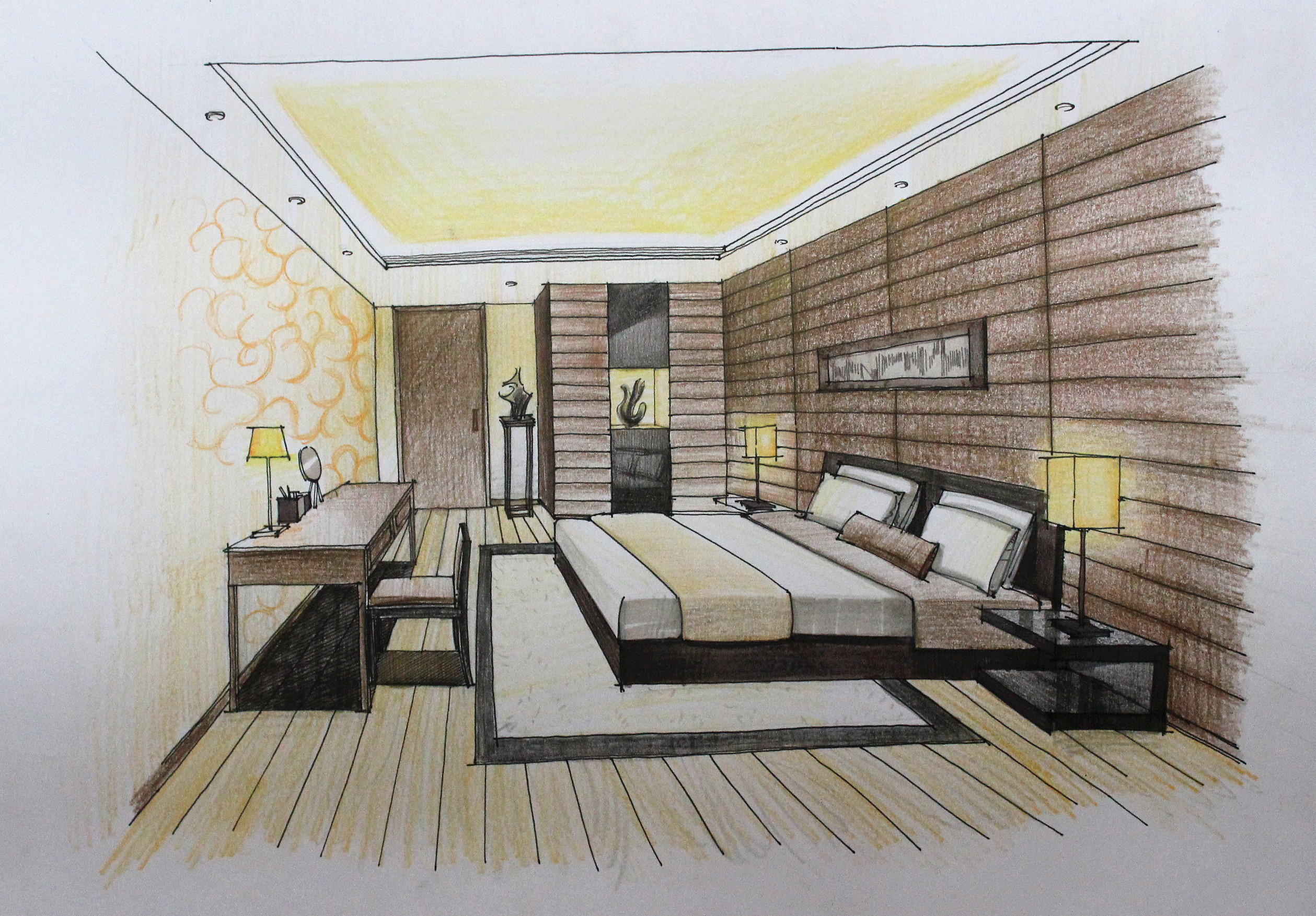 卧室手绘效果图|空间|室内设计|翁小峰 - 原创作品