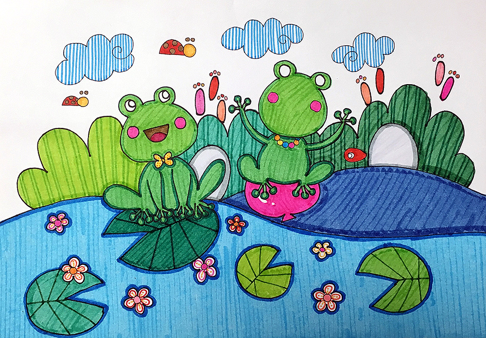 水彩笔-儿童画-欢乐青蛙