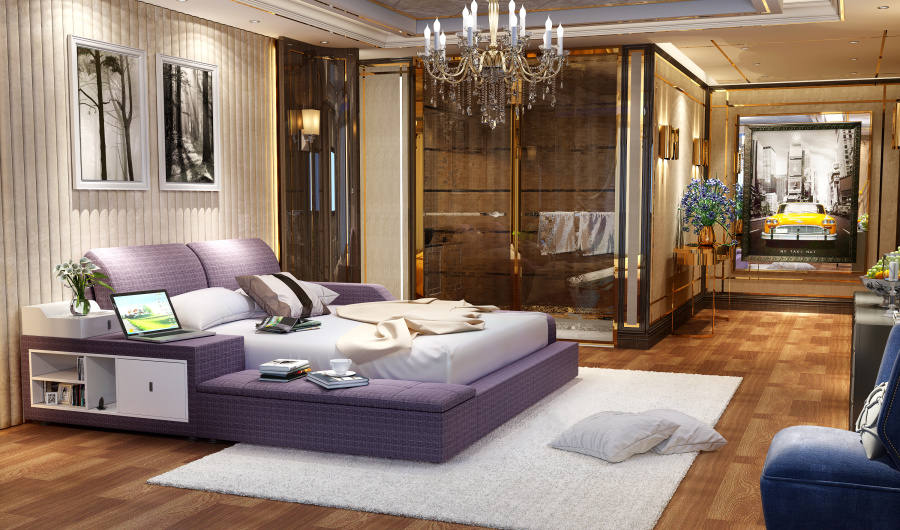 现代布衣榻榻米床 淘宝家具3D效果图制作,床3