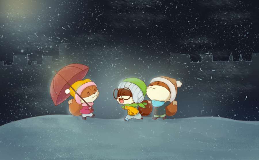 【三只松鼠】-冬季明信片|商业插画|插画|松鼠萌