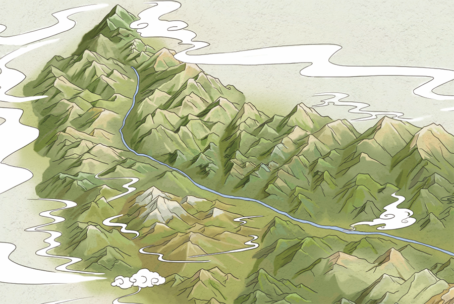 山区地貌手绘地图——大地手绘出品
