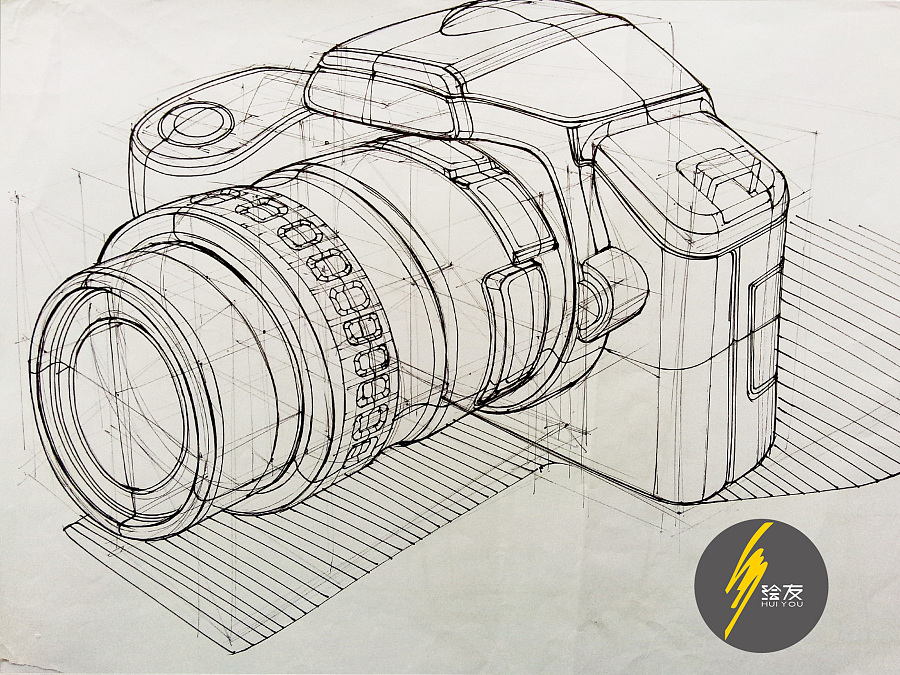 原创作品:手绘单反相机线稿——工业设计产品手绘 (内含作画视频)