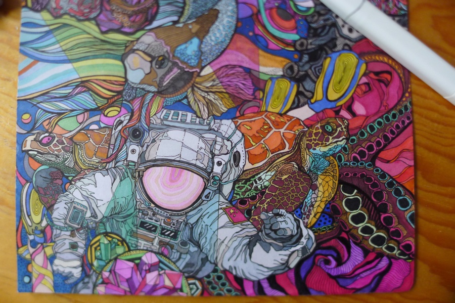 吃了迷幻药听电音的宇航员 文刀绘音乐性绘画