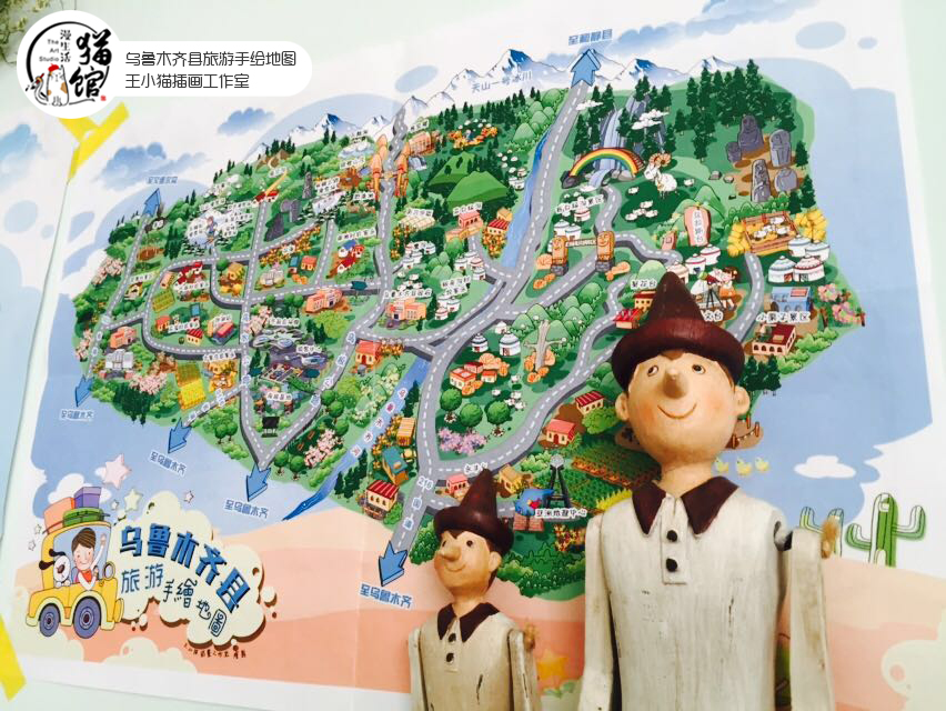乌鲁木齐县旅游手绘地图-王小猫|商业插画|插画