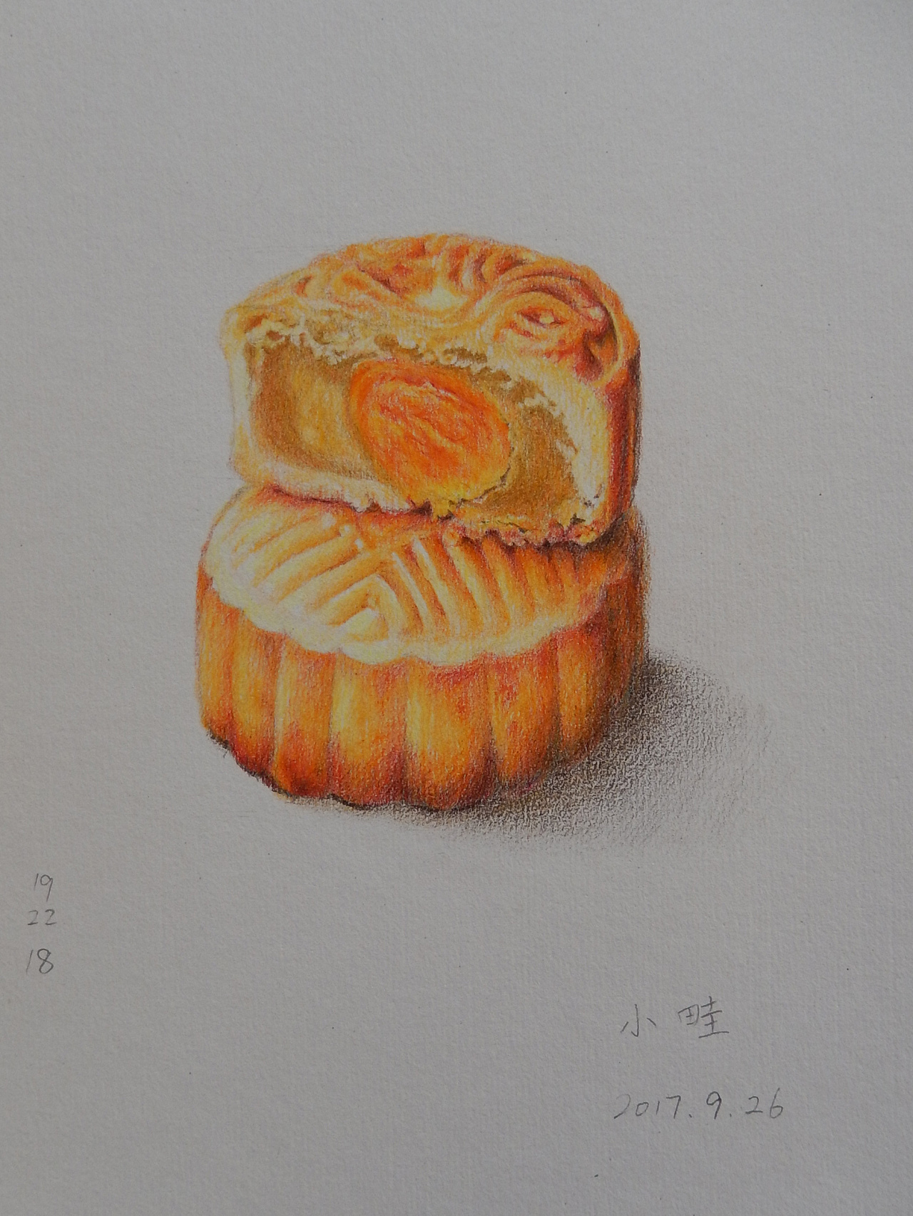 马可雷诺阿48色油性彩色铅笔 粗纹素描纸 中秋节前夕作业,桂花和月饼