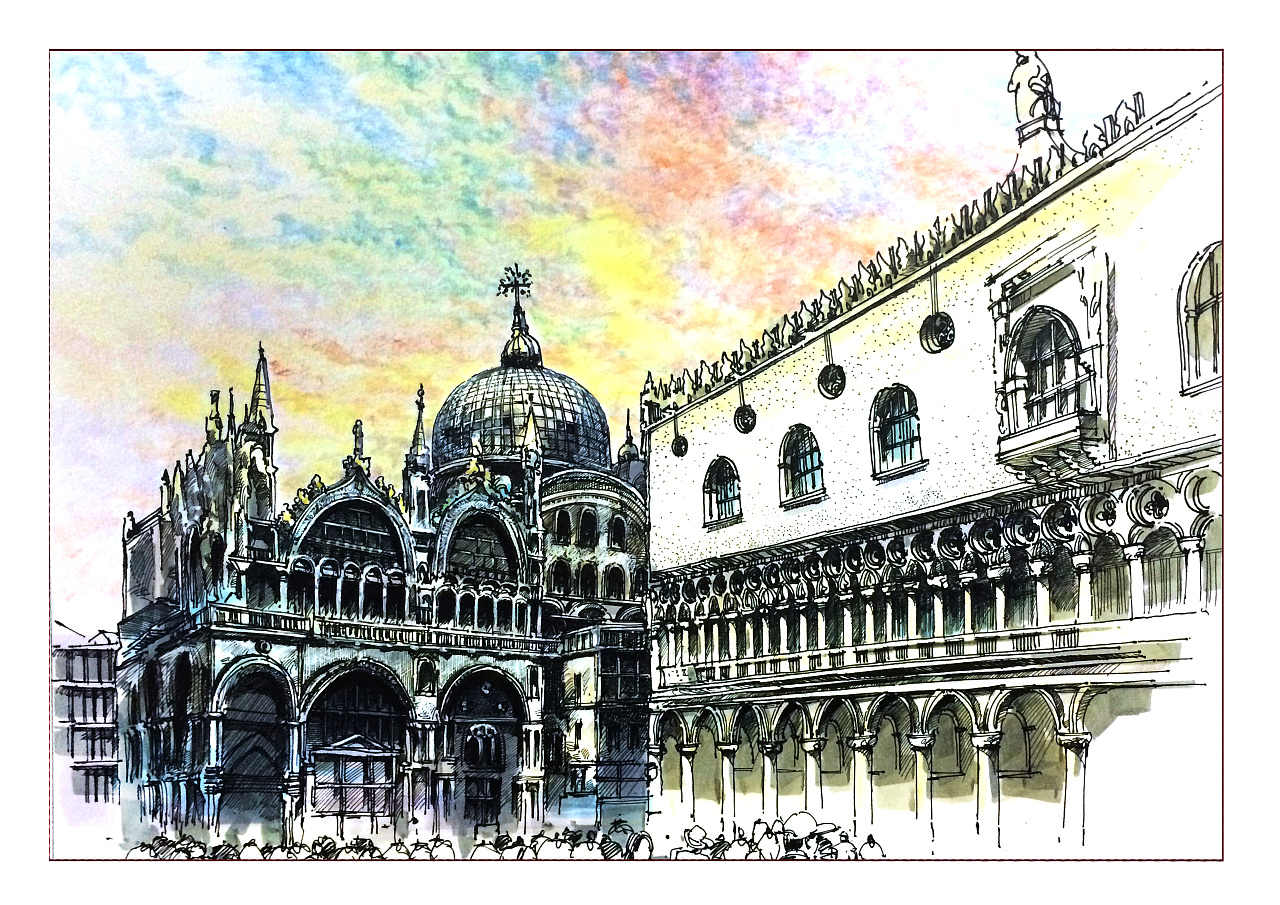 圣马可广场大教堂色彩小步骤图