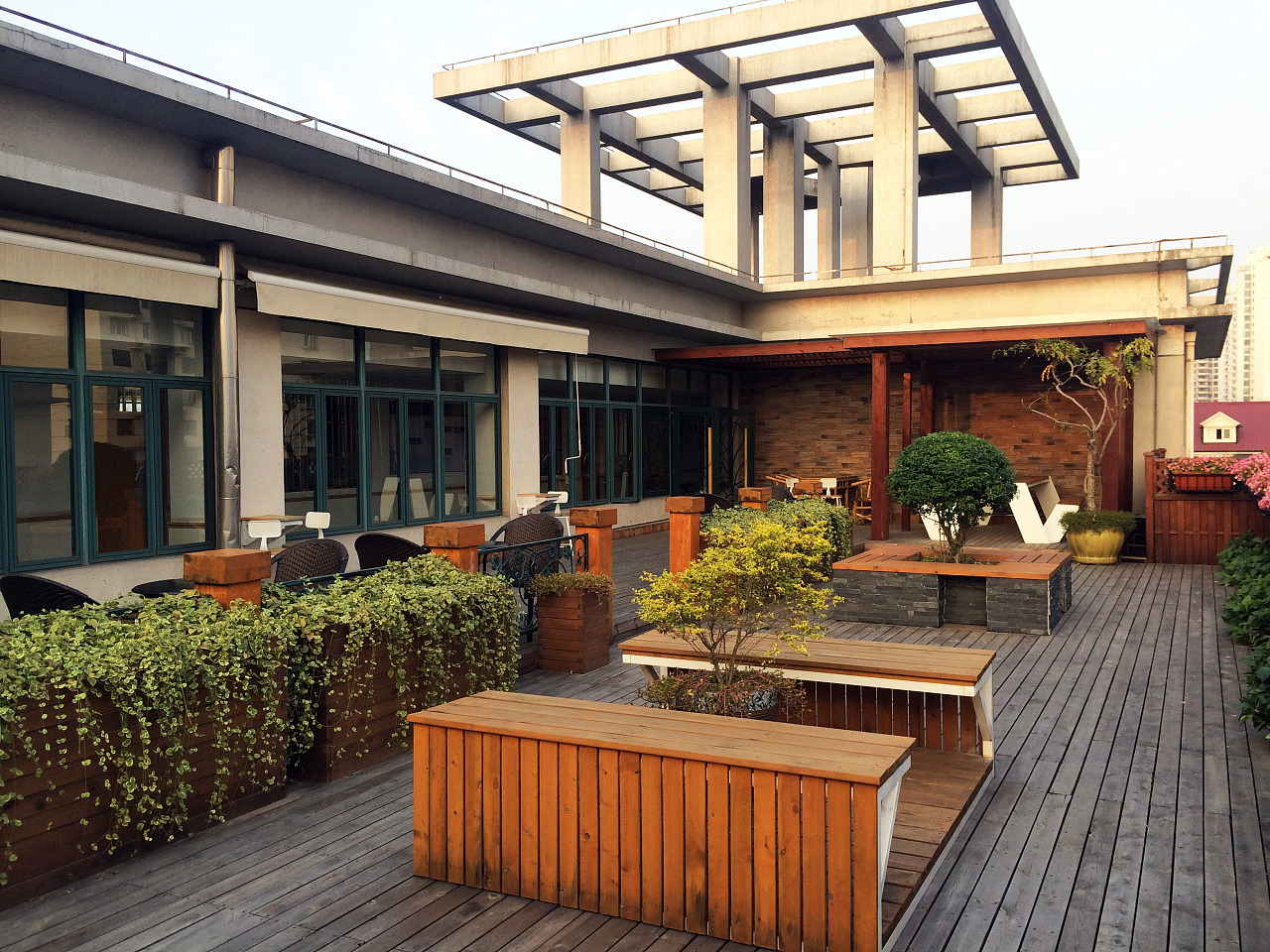 上海普陀区教育学院屋顶花园设计施工项目|空