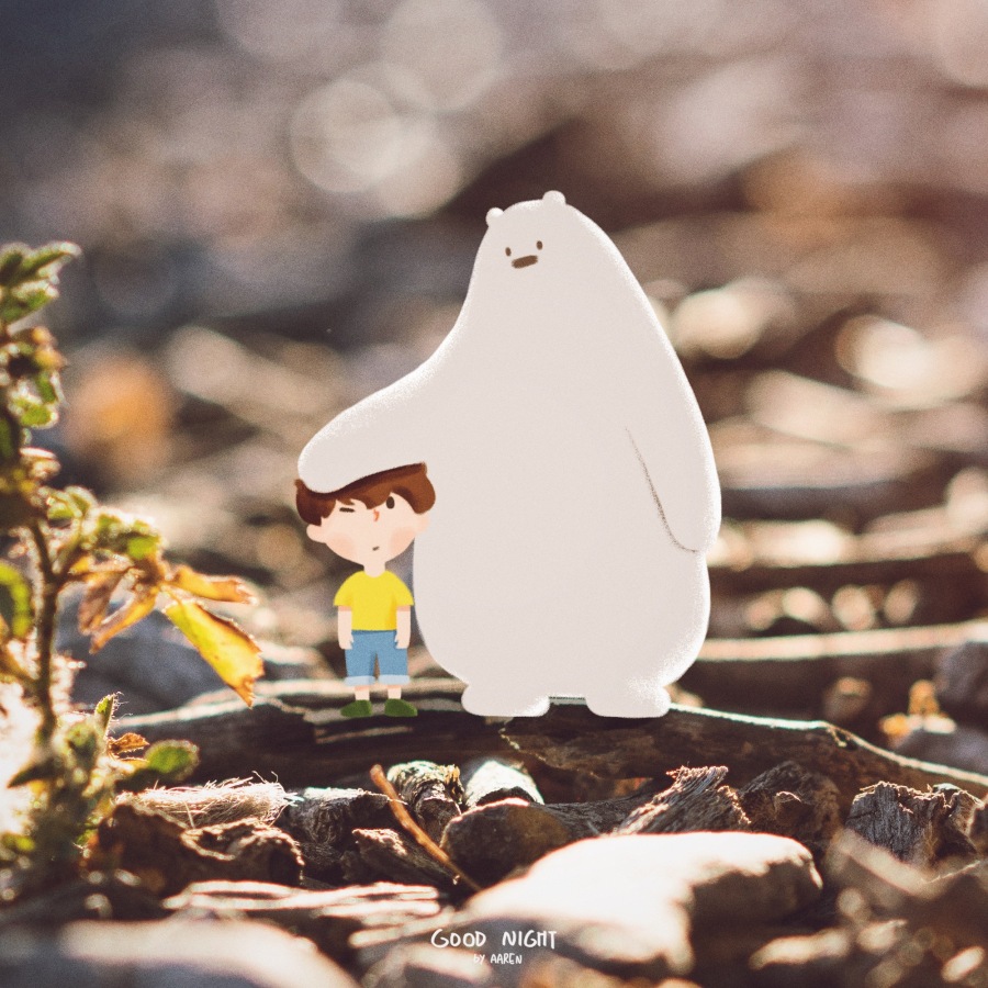 阿仁,大白熊,星星和好天气|绘画习作|插画|Aare