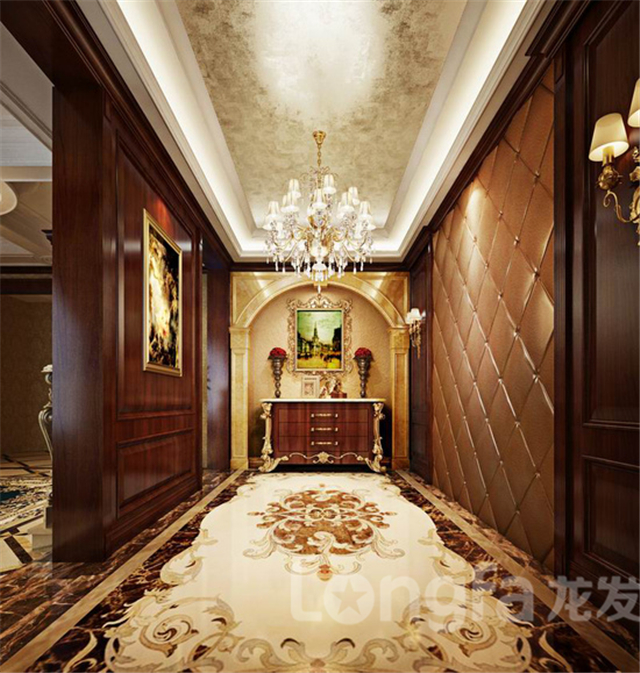 小区名称:西山一号 风格定义:欧式风格 户型面积:5室3厅4卫1厨430.4平 装修预算:基础装修30万 设计单位:石家庄龙发装饰高端设计馆 设计说明:本案为欧式新古典,由于业主对房间的功能性要求交高,业主品味较高,所以设计师又对进门门厅处的顶面和地面的造型做了设计,达