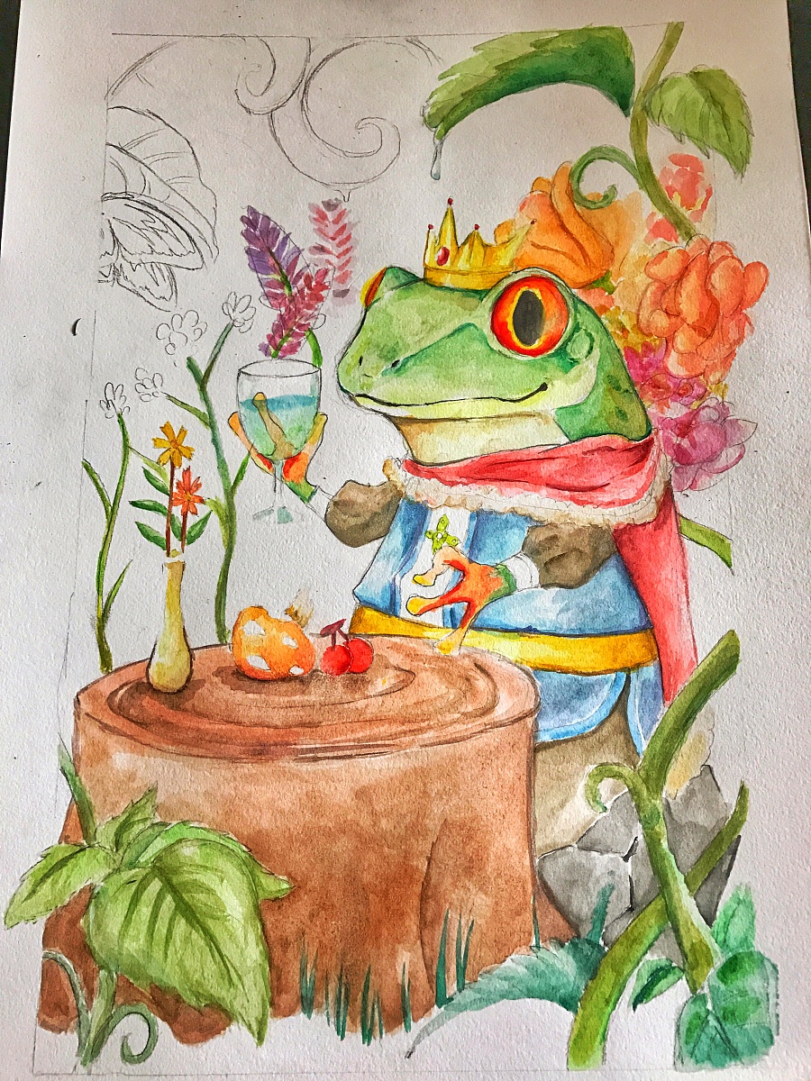 「水彩作品」青蛙王子练习作。|绘画习作|插画