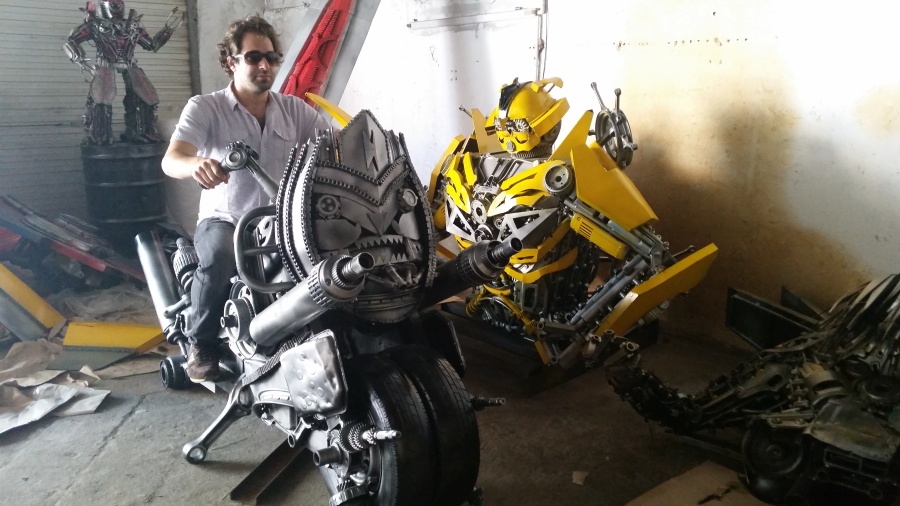 铁艺摩托车--利用汽车零配件焊接制作|雕塑|纯艺