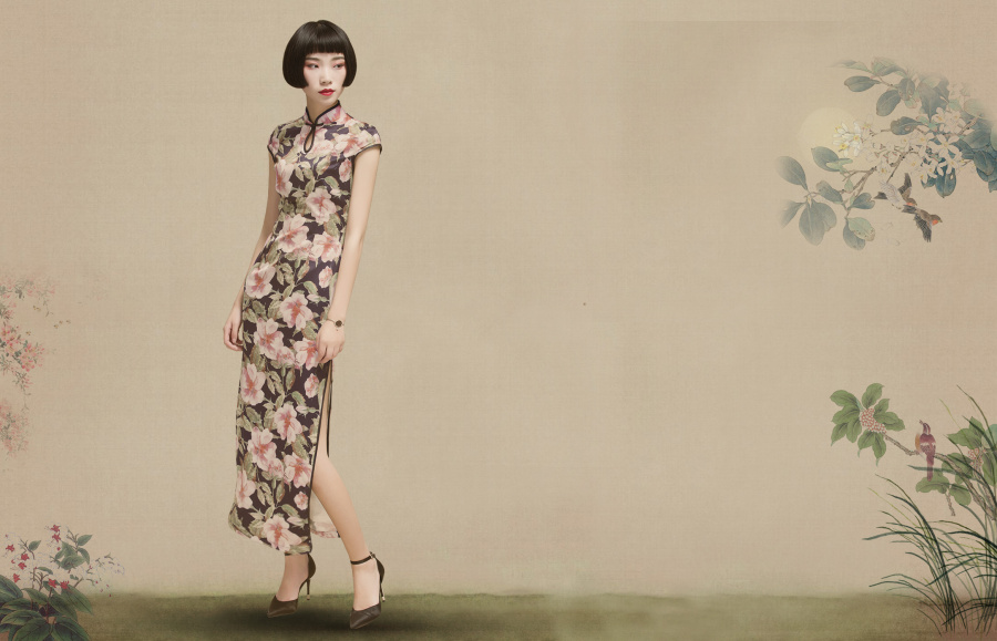 仿孙郡工笔画ps效果古典中国风水墨山水画连