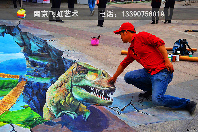 吴海浪3d立体画作品,超写实立体画恐龙时代
