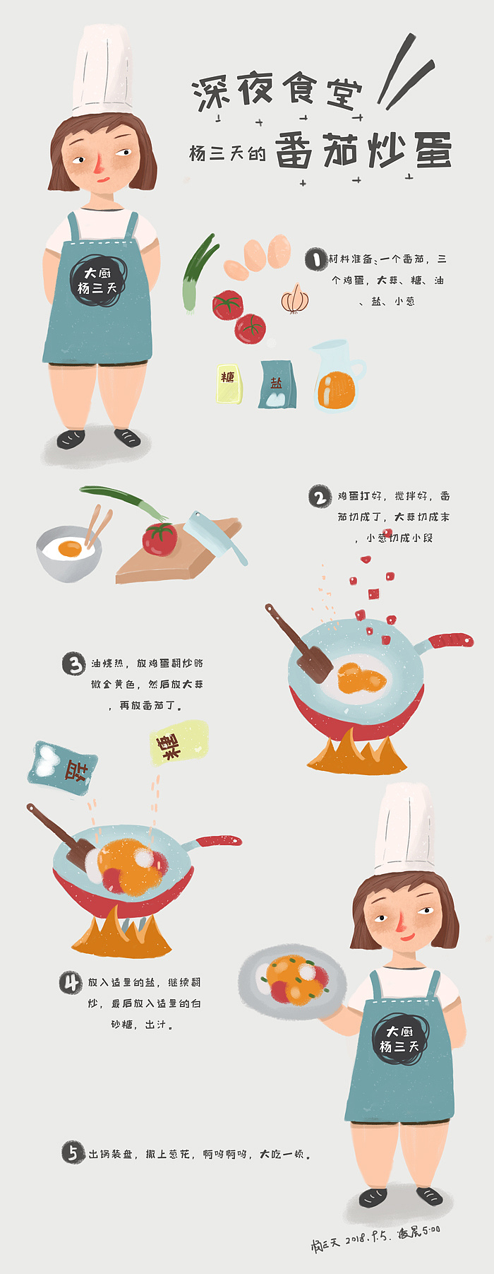 原创手绘插画菜谱——深夜食堂之杨三天的番茄炒蛋