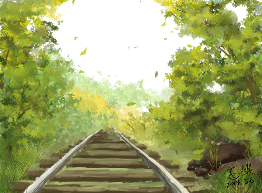 昨晚画了一幅关于火车轨道的风景,(有点