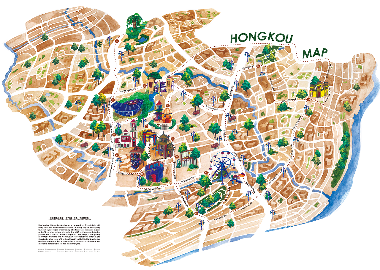 上海虹口地区自行车路线地图-水粉插画|插画|概念设定|Miss米粒Emi - 原创作品 - 站酷 (ZCOOL)