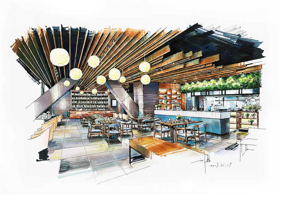 西餐厅手绘表现|室内设计|空间|刘勇手绘 - 原创设计作品 - 站酷 (ZCOOL)