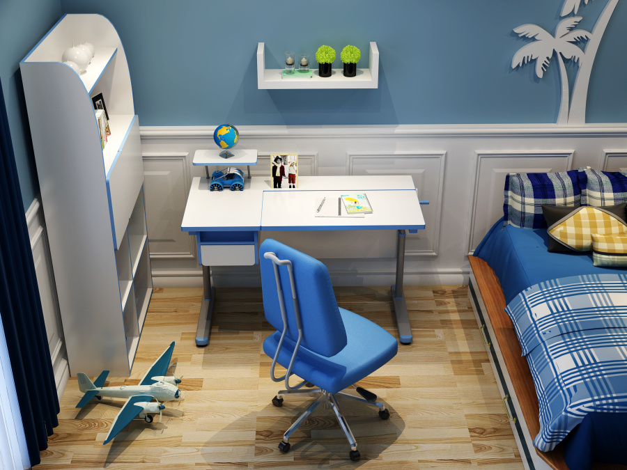 儿童房,电脑桌,书桌书柜效果图,儿童电脑桌效果