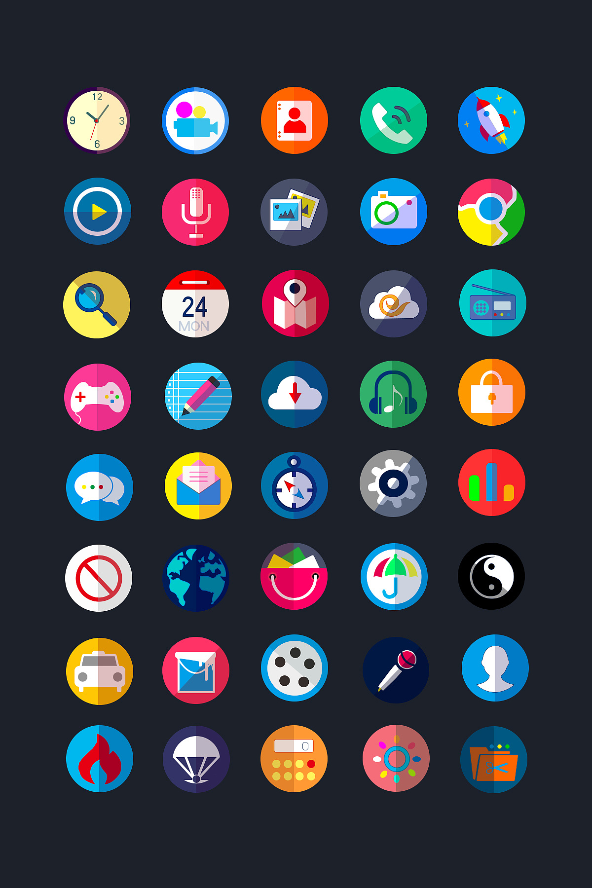 图标集合{线性,块状,扁平,长投影,折纸,微质感}