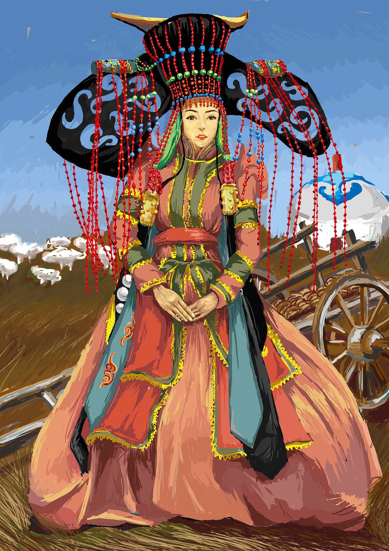 画《成吉思汗》的蒙古国卡通绘本漫画家-草原元素---蒙古元素 Mongolia Elements