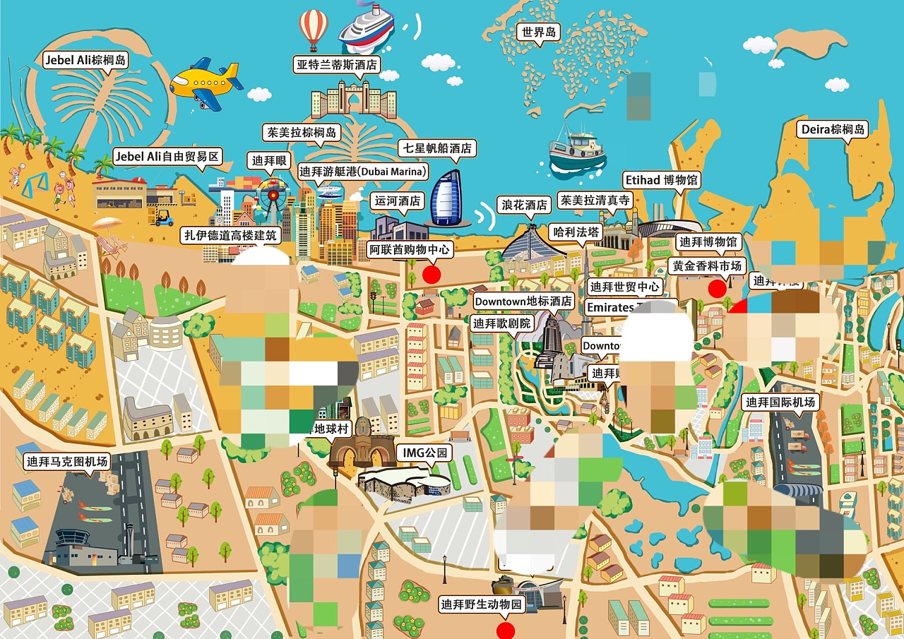 迪拜旅游地图设计景区智慧语音导览手绘地图定制