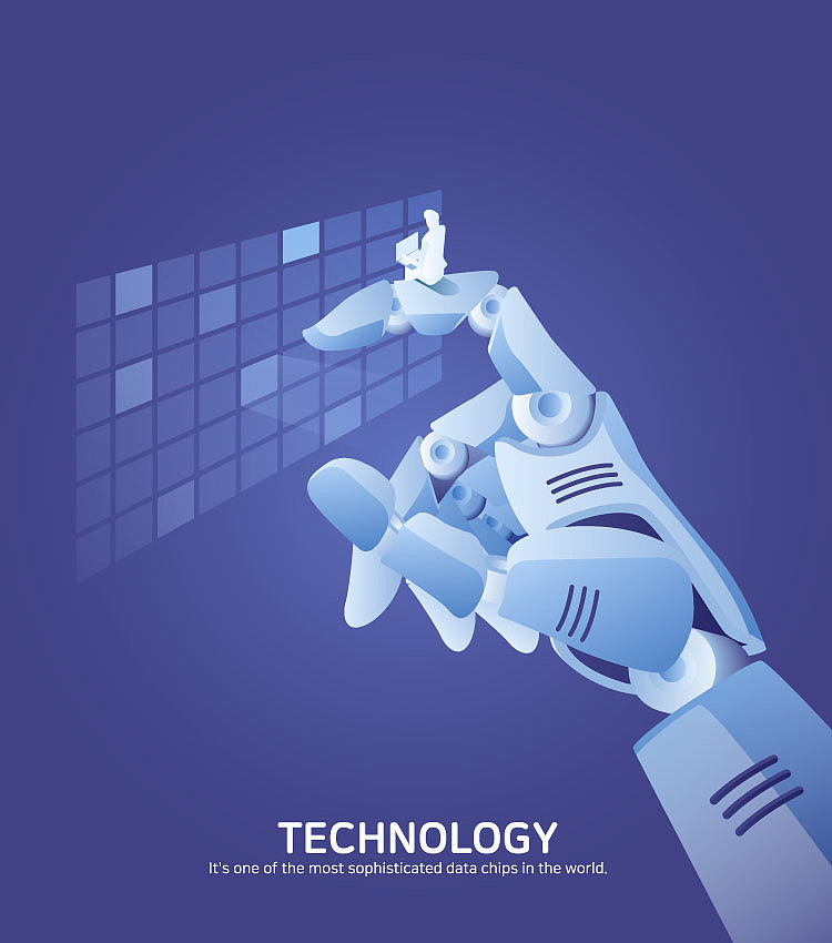 2.5d科技医疗机器人大数据人工智能插画海报设计素材