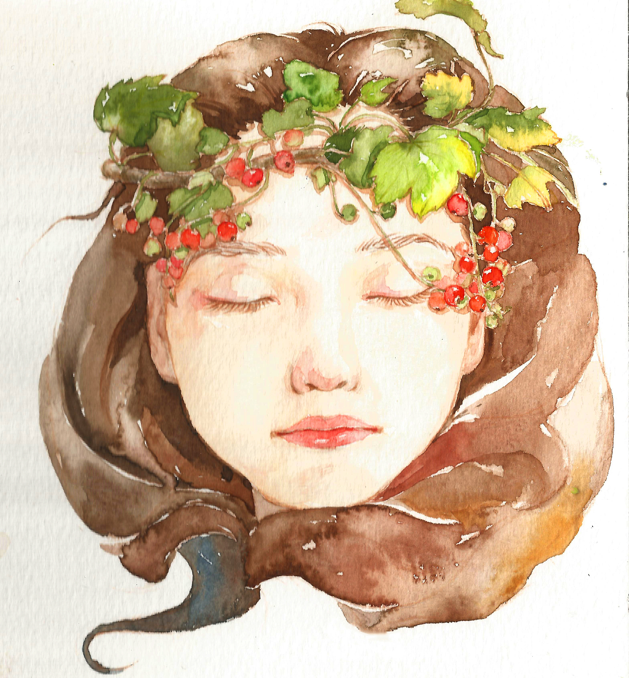 【水彩】森系女孩 手绘习作|插画|创作习作|灵俞ly - 原创作品 - 站酷