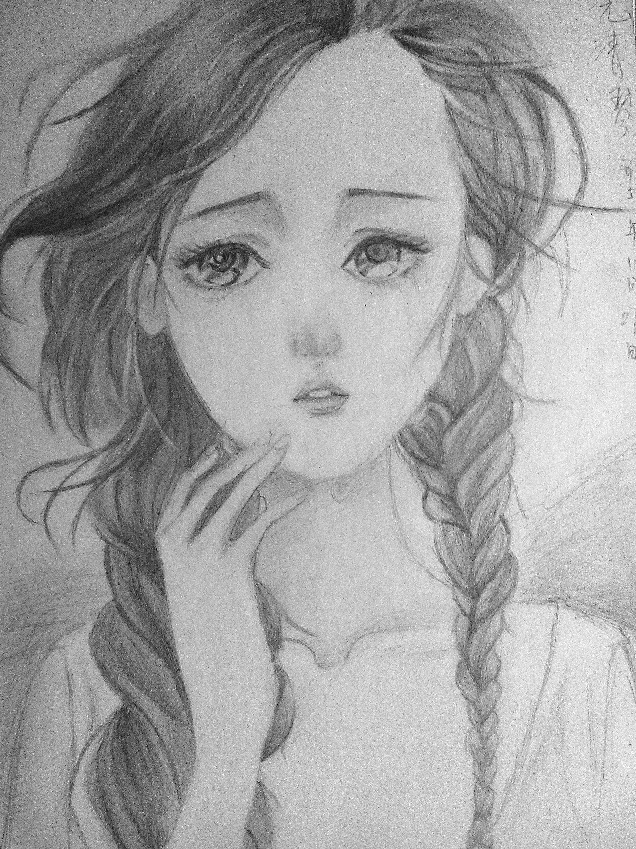 流泪的女孩手绘|纯艺术|素描|冼清琴 - 原创作品