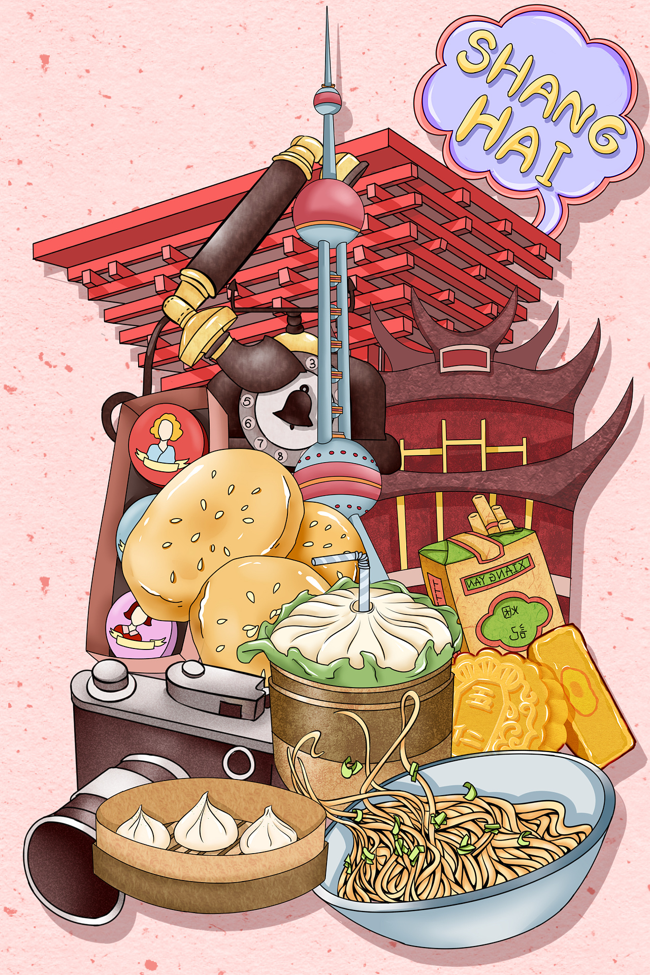 上海旅游美食插画